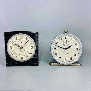 Vintage Mid Century Westclox Clocks Pair Time Piece Display Decor